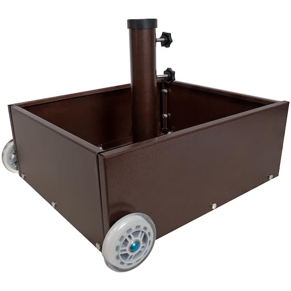 Sunnydaze Outdoor 14.8 lb. Patio Umbrella Base with Fillable Planter and Wheels in Bronze