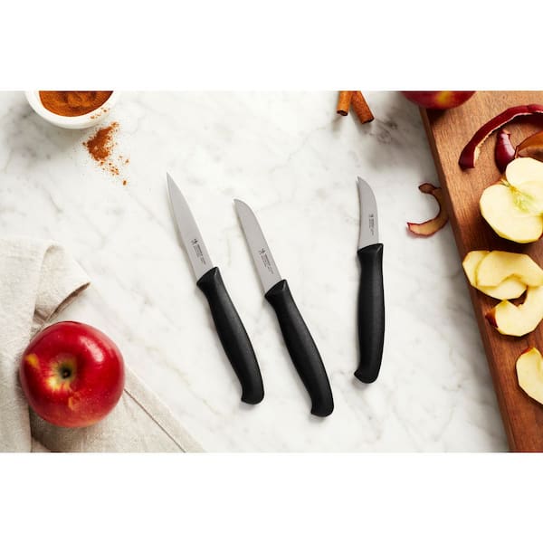 3-Piece Stainless Steel Blade Paring Knife Set - Black