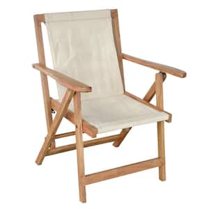 Acacia Wood Ivory Canvas Folding Deck Chair