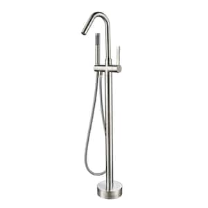 Single-Handle Freestanding Tub Faucet Bathtub Filter with Handheld Shower in Brushed Nickel