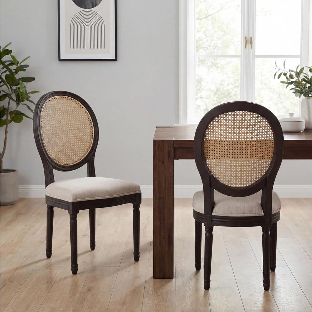 Traditional Inspiration Beige Padded Polyester Seats Dining Chairs with Stunning Mix of Wicker Back Set of 2 price history on PriceWatchPro