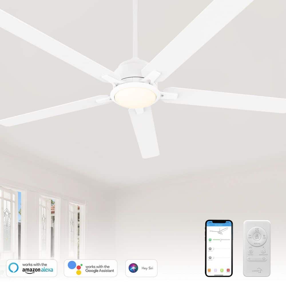 Essex II 60 in. Dimmable LED Indoor/Outdoor White Smart Ceiling Fan with Light and Remote, Works with Alexa/Google Home