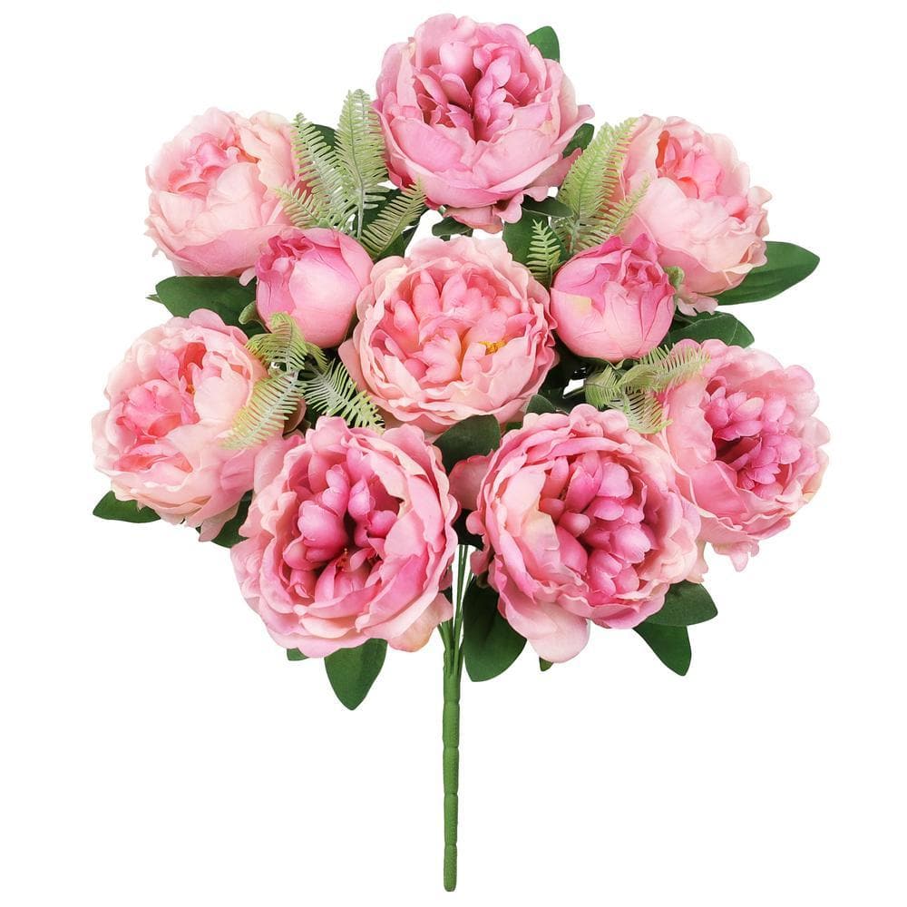 LIVING LUXURY 20 in. Fuchsia Pink Artificial Lush Peony Flower