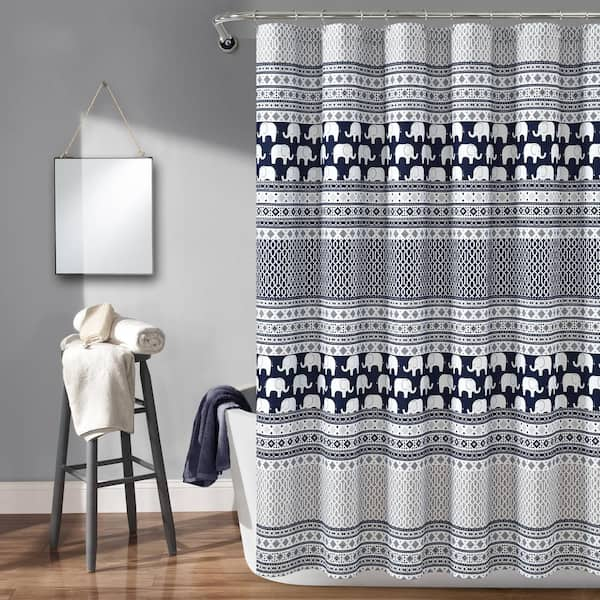 Lush Decor 72 in. x 72 in. Navy Single Elephant Stripe Shower