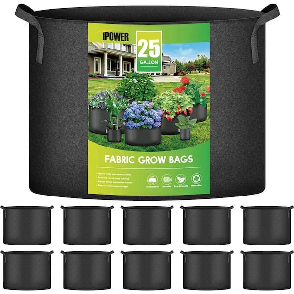 iPower 5 Gallon Grow Bags Nonwoven Fabric Pots Aeration Container with  Strap Handles for Garden and Planting, 5-Pack Black, 5 Gallon