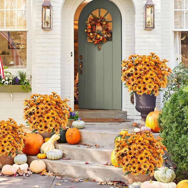 12.6 in. Yellow Artificial Fall Mum Flowers LINBQ116 - The Home Depot