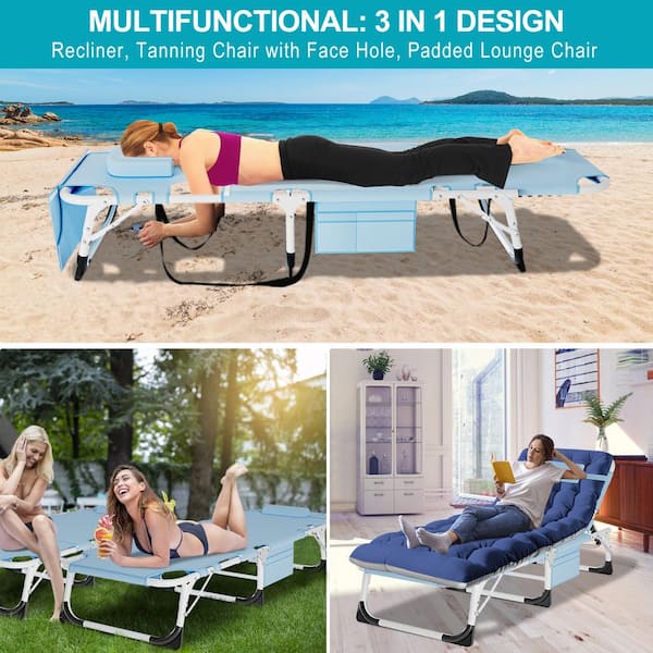 Outdoor Metal Chaise Lounge Chair, Convertible Patio Armchair With Cushions