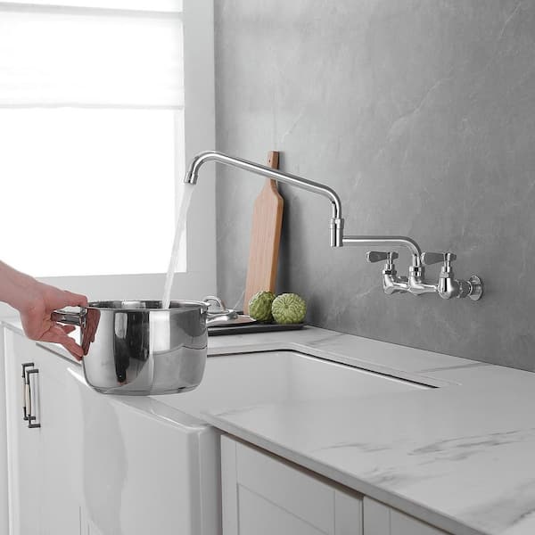 Double Handle Wall Mount with 18 in. Swivel Spout Standard Kitchen Faucet in Polished Chrome