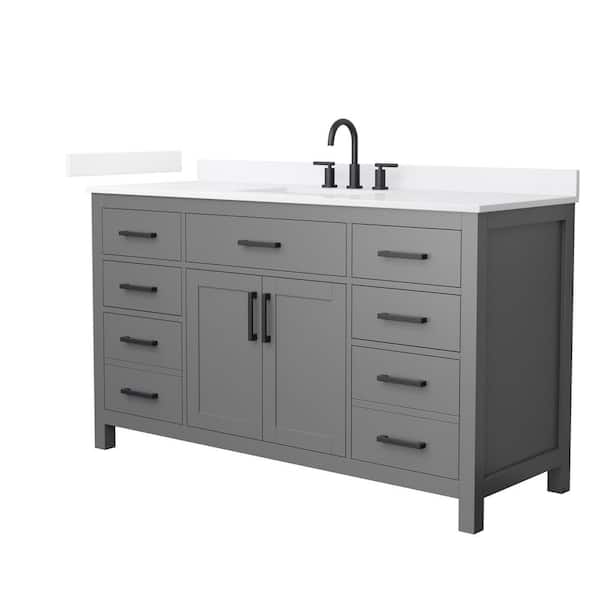 Beckett 60 in. Single Freestanding Dark Gray Bath Vanity with White Quartz Top
