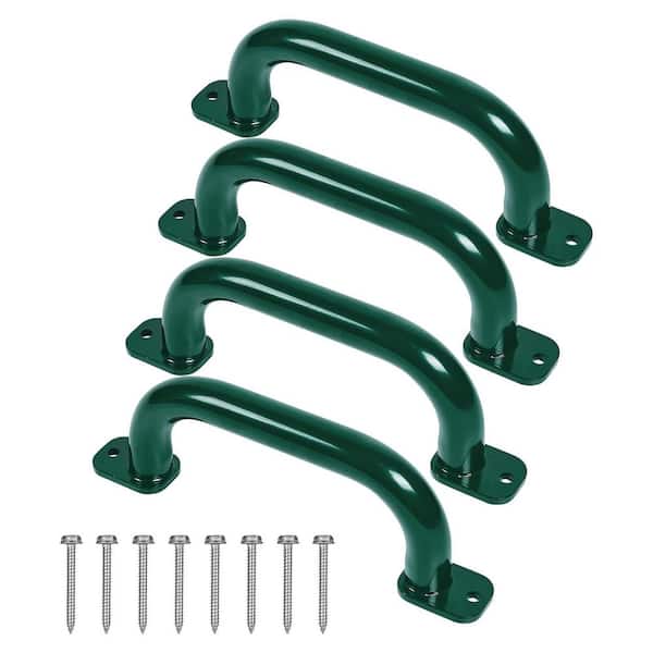 Green 10-Inch 4-Piece Outdoor Playground Accessories Handles - Metal Grab Bars for Swing Set, Playhouse, Jungle Gym