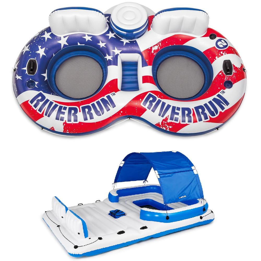 Intex White and Blue American Flag 2-Person Pool Float with Tropical Breeze 6-Person Lake Raft in Red, Red/ White and Blue -  173698