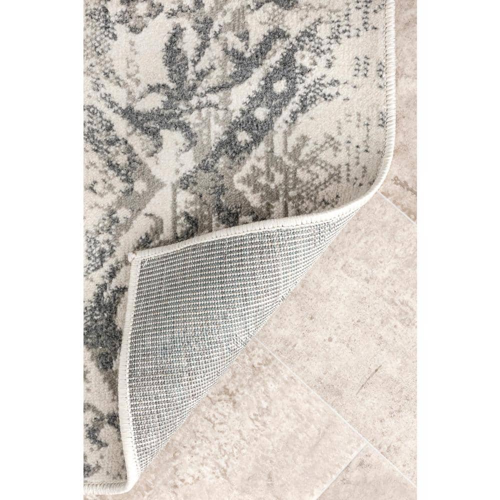 Freja Gray Floral Synthetic 2' 6" x 14' Runner Rug