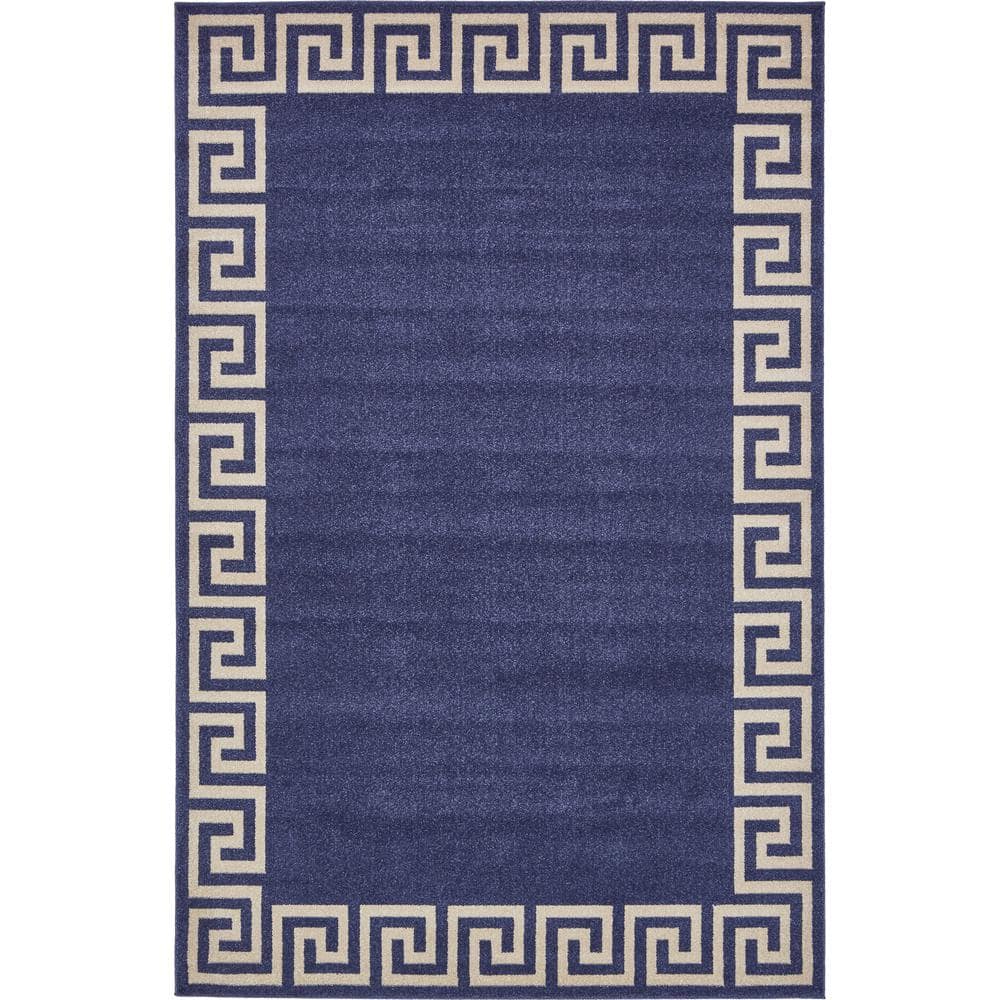 Navy Geometric Synthetic 6' x 9' Area Rug