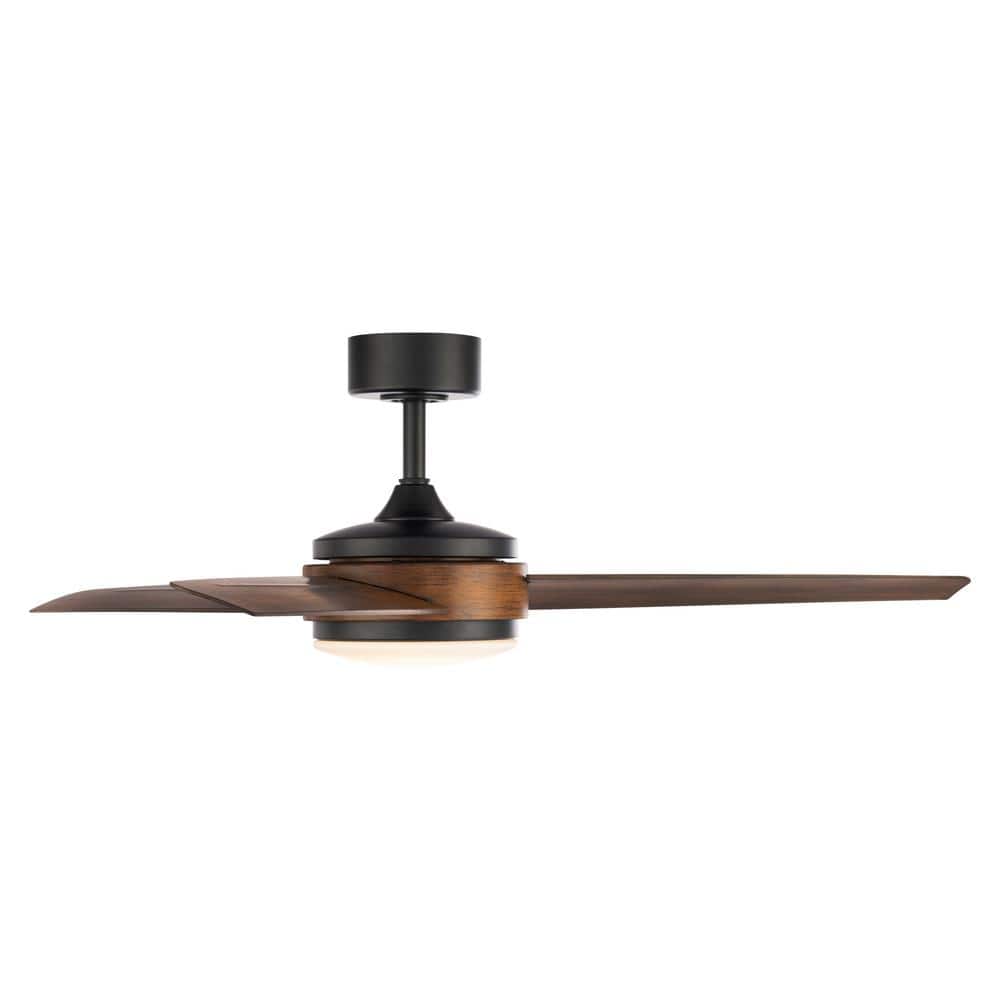 54" Matte Black Distressed Koa Smart Ceiling Fan with LED Light