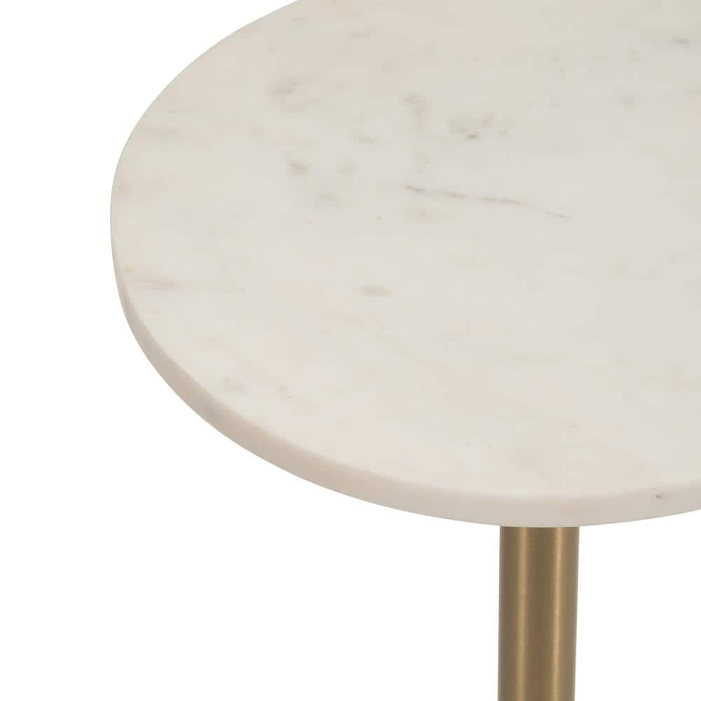 Gold and White Marble Round Side Table with Metal Base