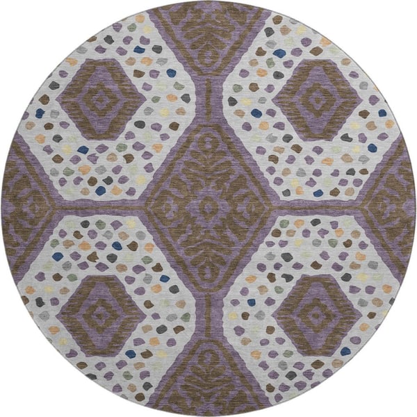 Mayfield Premium Machine Washable Abstract AMF2457 Plum 8 ft. x 8 ft. Round Rug