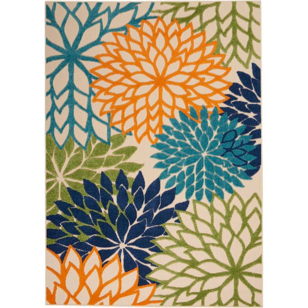 Nourison Aloha Multicolor 4 ft. x 6 ft. Floral Contemporary Indoor/Outdoor Patio Area Rug