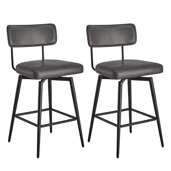 27 in. Cody Gray High Back Metal Swivel Counter Stool with Faux Leather (Set of 2)