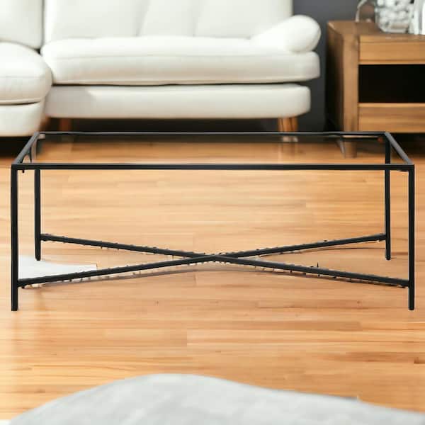 HomeRoots 48 in. Black Rectangle Glass Coffee Table