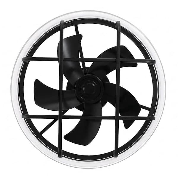 20 in. Black Standard Covered Outdoor Ceiling Fan with Dimmable LED Light, Downrod and Remote Included , Hanging Hook