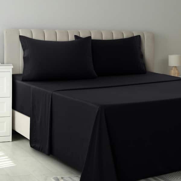 Lux Decor 3-Piece Black Solid Color Microfiber Twin Deep Pocket Sheet Set