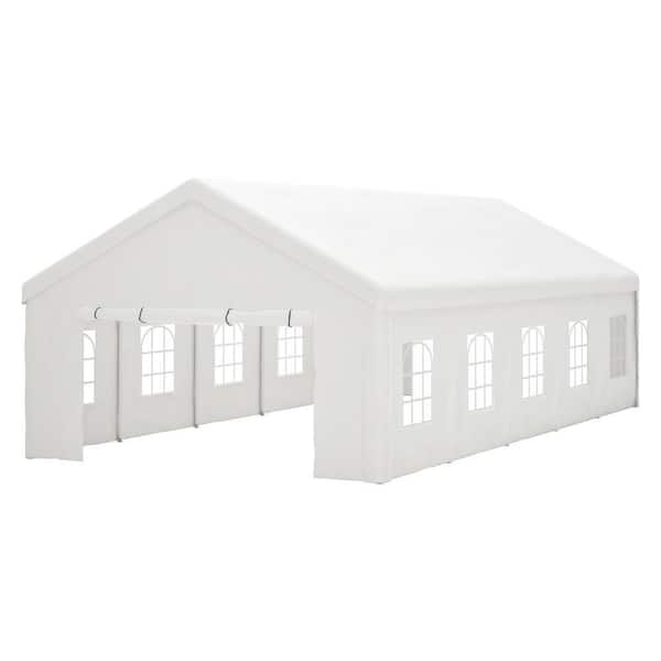 16 ft. x 32 ft. Outdoor Patio White Heavy Duty Canopy Gazebo Tent with Storage Bags and Removable Sidewalls for Party