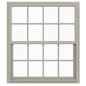 42 in. x 54 in. V-4500 Series Desert Sand Single-Hung Vinyl Window with 8-Lite Colonial Grids/Grilles