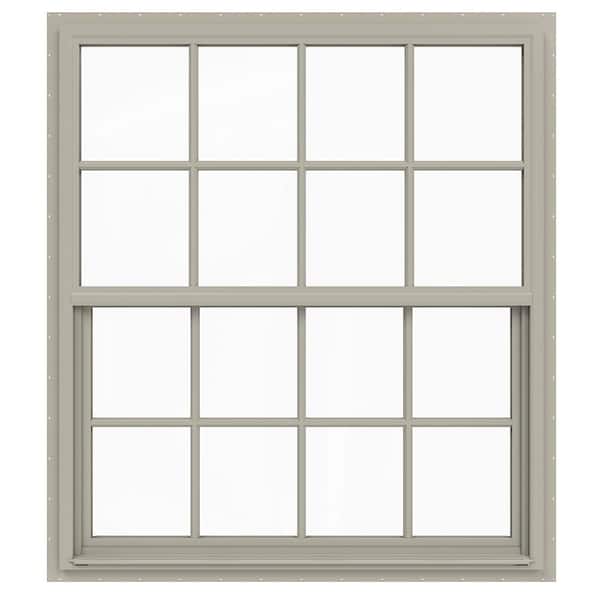 JELD-WEN 42 in. x 54 in. V-4500 Series Desert Sand Single-Hung Vinyl Window with 8-Lite Colonial Grids/Grilles