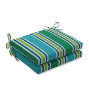 Striped 18.5 x 16 Outdoor Dining Chair Cushion in Blue/Green/Off-White (Set of 2)