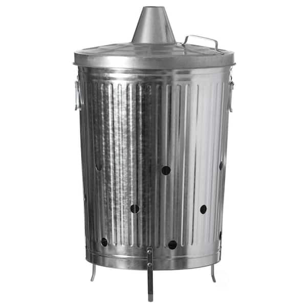 Silver Outdoor Galvanized Metal Garden Incinerator Can, for Yard, Patio, and Backyard