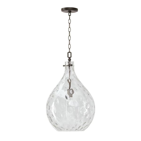 Bristol 100-Watt 1-Light Clear Teardrop Water Glass Farm House Pendant Light with No Bulbs Included