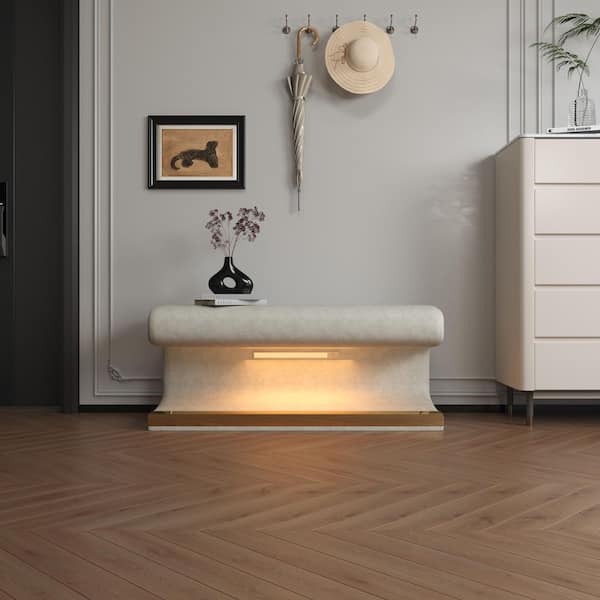 Lirago Beige 37 in. Leather Bedroom Bench with LED Sensor Light