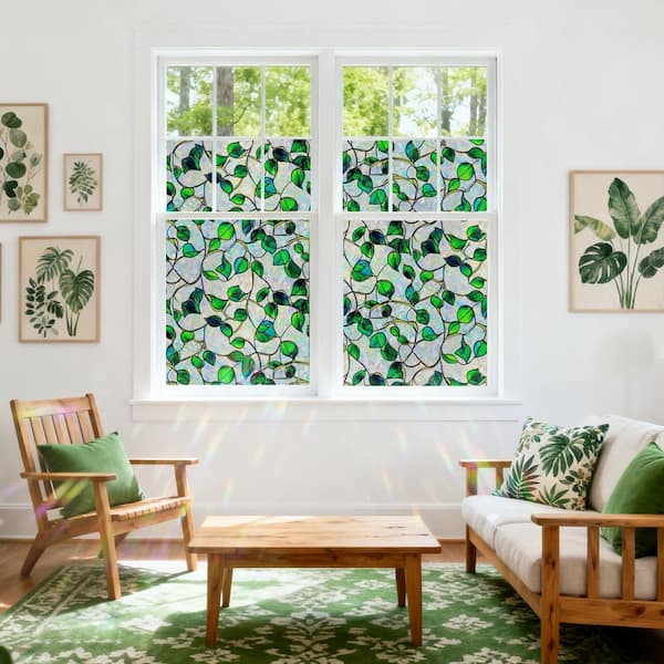 17.5 in. x 157 in. Blue and Green Vine Static Cling Window Film w/ 3D Holographic Effects for Privacy and UV Protection