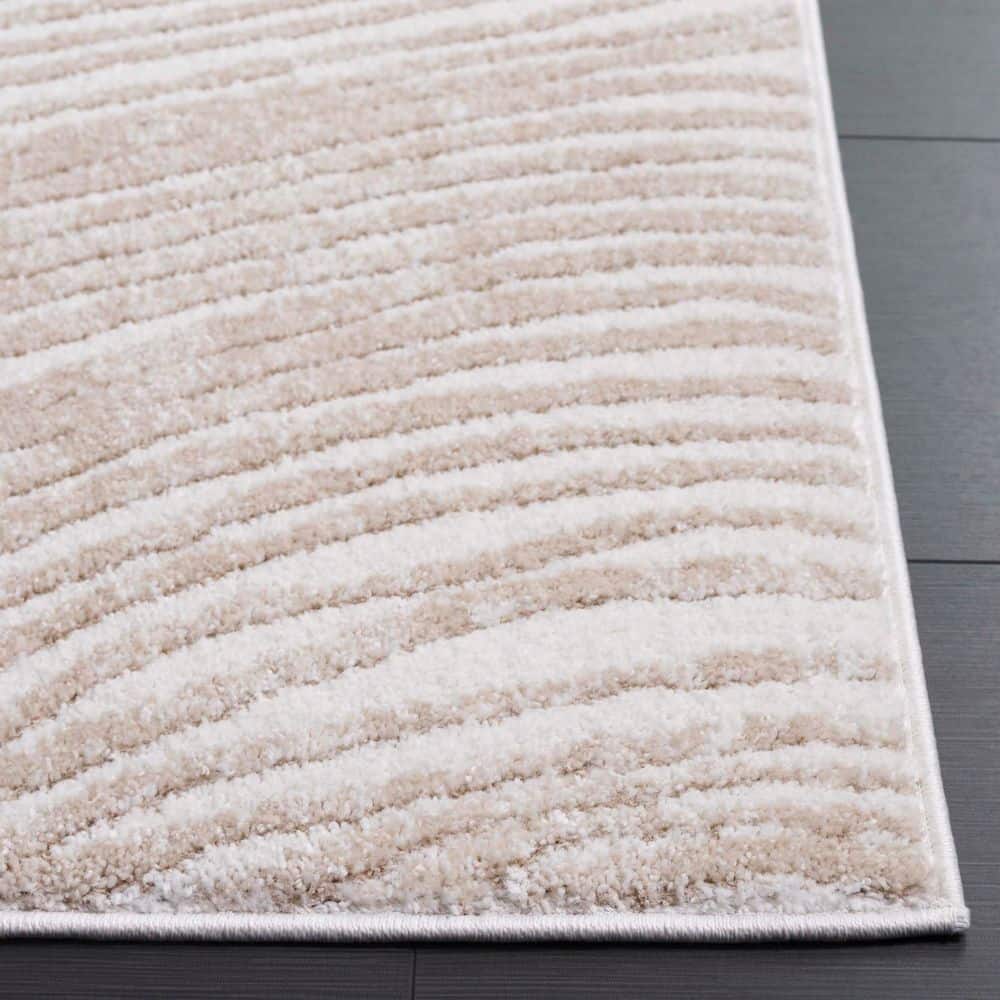 Ivory and Beige Rectangular Synthetic Area Rug, 4' x 6'