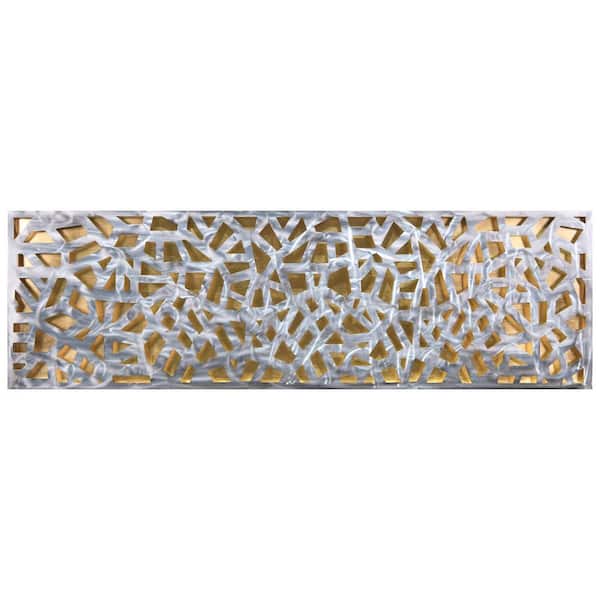 Radiant Fusion Gold Leaf Encased on a 3D Polished Steel Abstract Metal Unframed Wall Art, 72 in. x 22 in.