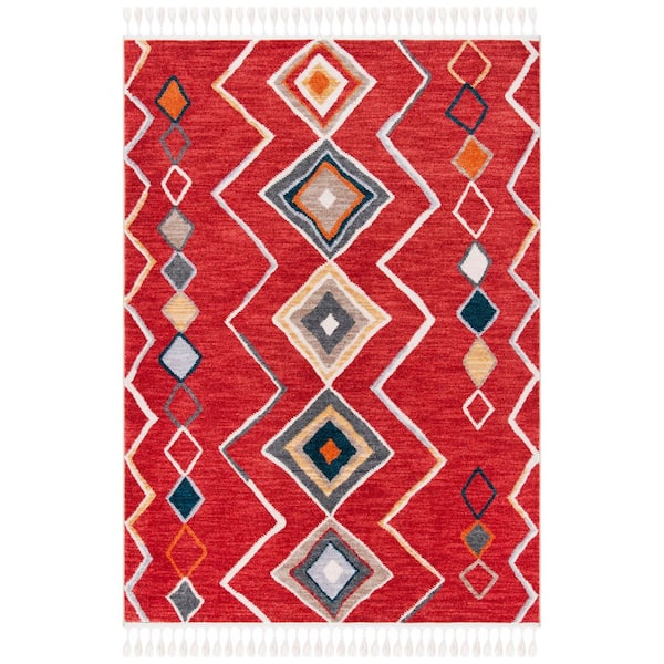 Farmhouse 4 ft. x 6 ft. Red/Gold Diamond Zig-Zag Area Rug