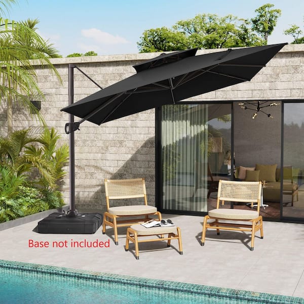 Pellebant Double Top 11 ft. x 11 ft. Square Aluminum Heavy-Duty 360° Rotation Cantilever Patio Umbrella in Black
