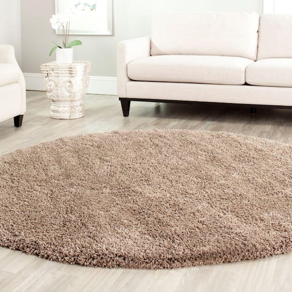 California Shag Taupe 4 ft. x 4 ft. Round Solid Area Rug