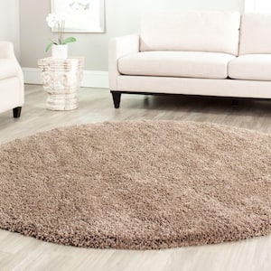 California Shag Taupe 9 ft. x 9 ft. Round Solid Area Rug