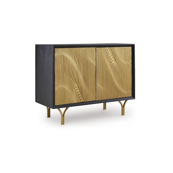 Yien Black and Gold Wood 17.0 in. Accent Sideboard Console Buffet Cabinet with 1-Shelf