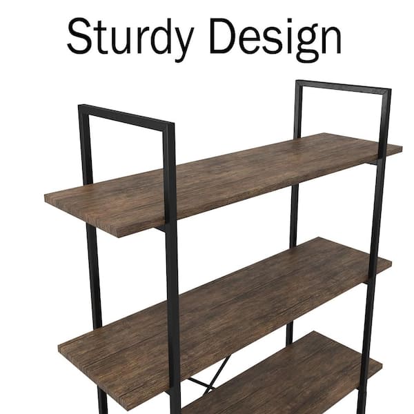 68 in. Freestanding Wood Bookcase with Open Shelves, 5-Tier Industrial Style Bookshelf for Home or Office, Brown/Black