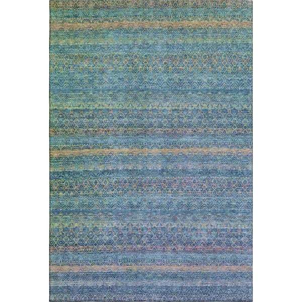 Mayfield Premium Machine Washable Abstract AMF2106 Teal 9 ft. x 12 ft. Area Rug