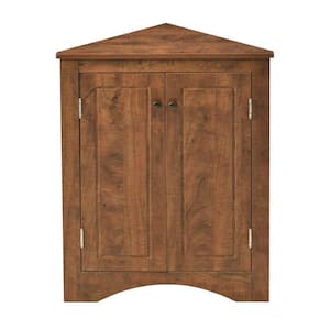 Brown Triangle Corner Storage Cabinet with Adjustable Shelves Freestanding Floor Cabinet with 4-tier Shelfs and-Doors