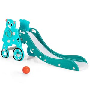 4-in-1 Foldable Baby Slide Toddler Climber Slide PlaySet with Ball Green