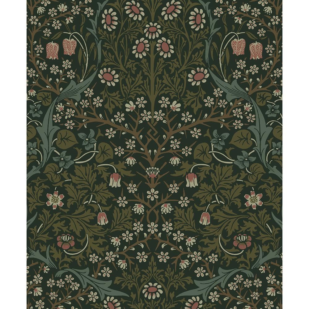 Victorian Garden Green Damask Self-Adhesive Peel and Stick Wallpaper