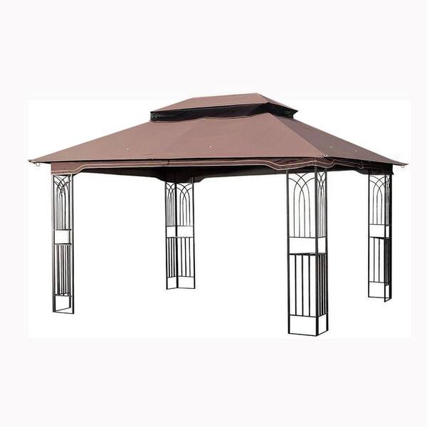 Outdoor Gazebos with Mosquito Netting-Patio Canopies, 13 ft. x 10 ft. Brown Portable Gazebo Double Roof Canopy Tents