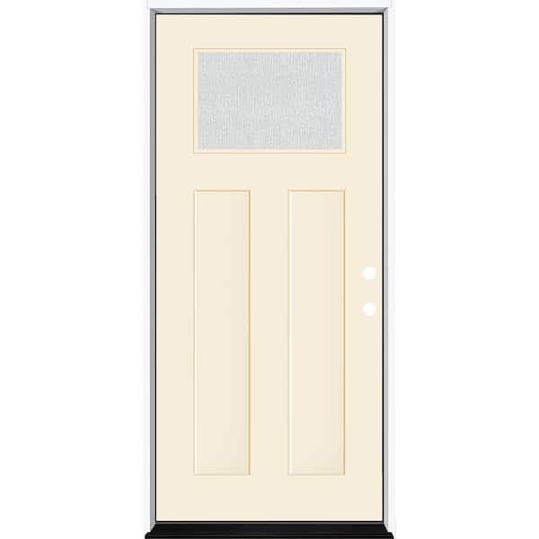Steves & Sons Legacy 36 in. x 80 in. 1/4 Toplite Rain Glass LHIS Primed Linen Finish Fiberglass Prehung Front Door
