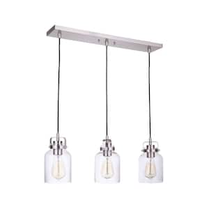 Foxwood 60-Watt 3-Light  Brushed Nickel Finish Dining/Kitchen Island Mini Pendant with Clear Glass, No Bulbs Included