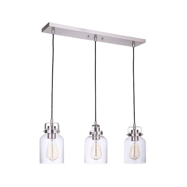 CRAFTMADE Foxwood 60-Watt 3-Light Brushed Nickel Finish Dining/Kitchen Island Mini Pendant with Clear Glass, No Bulbs Included