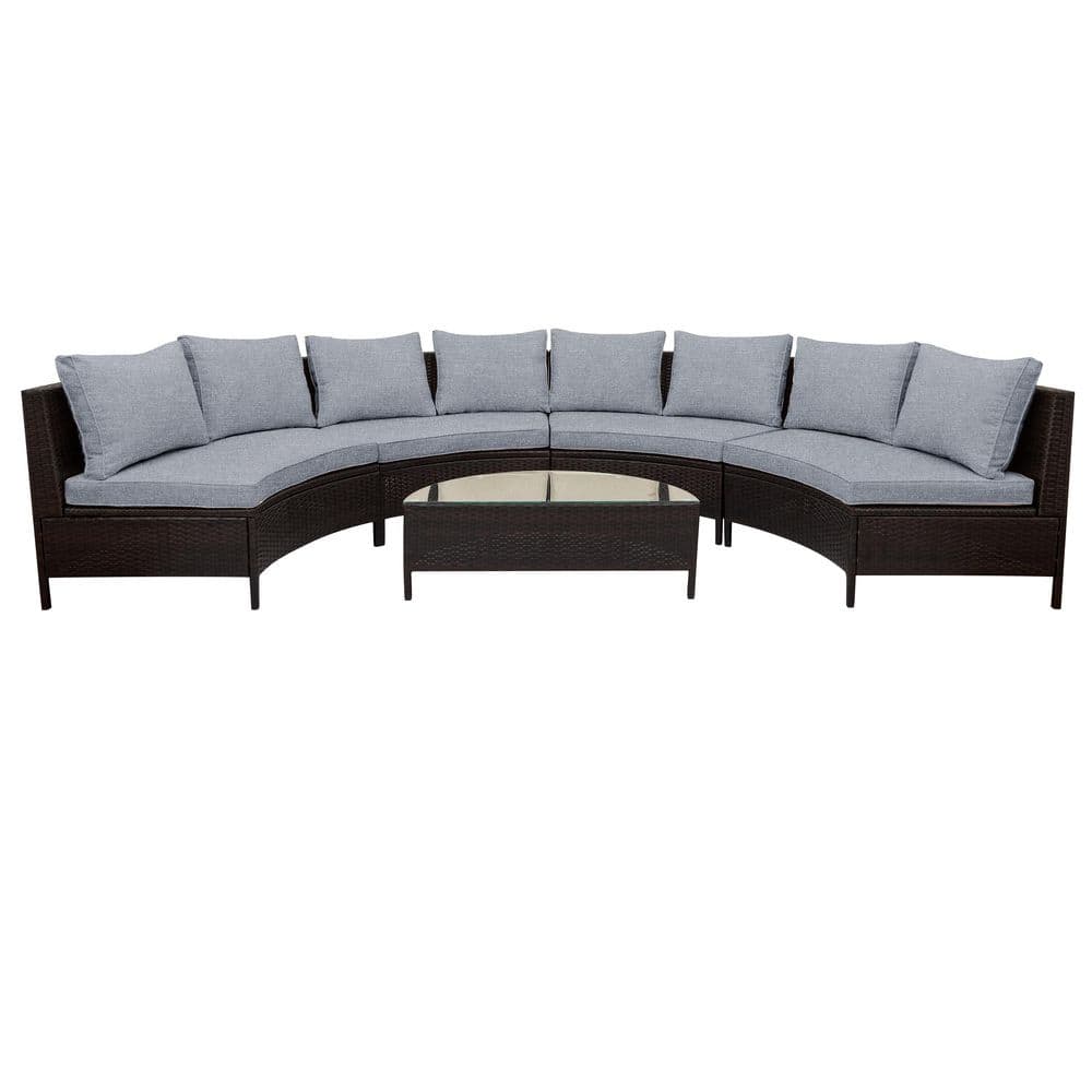 5-Piece Brown Wicker Outdoor Sectional Set with Gray Cushions, Half-Moon Sofa Set, Patio Sectional Furniture Set price history on PriceWatchPro